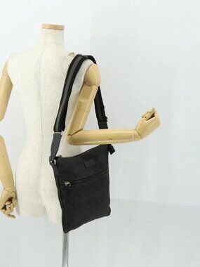 GUCCI GG Canvas Shoulder Bag Nylon Black Silver